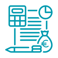 2. Schuleigenes Chancenbudget Grafik eines Dokuments mit einem Taschenrechner, einer Uhr, einem Geldbeutel und einem Stift.