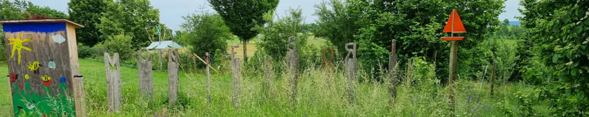 Ein Feld mit viel Grün und Blick in eine Landschaft - Blüh und Lehrschulgarten - Nominiert für den Förderpreis 2025 - Slide