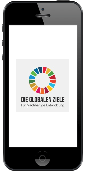 Iphone_Besserwissen Ein Iphone zeigt die globalen Ziele für nachhaltige Entwicklung