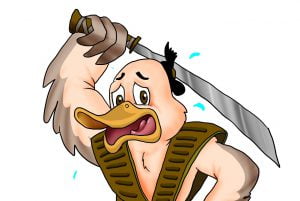 Figur "Samurai-Ente" der Schülerfirma „Samurai-Games“