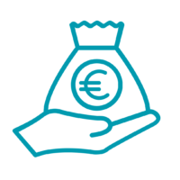 Startchancen-Schülerinne-Chancenbudget Grafik von einer Hand, die einen Sack mit einem Euro-Zeichen darauf hält.