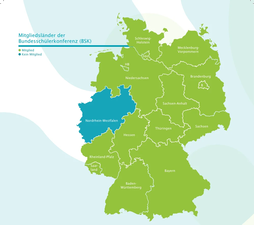 mitgliedslaender_bundesschuelerkonferenz Deutschland-Karte mit Mitgliedern der Bundesschüler*innenkonferenz