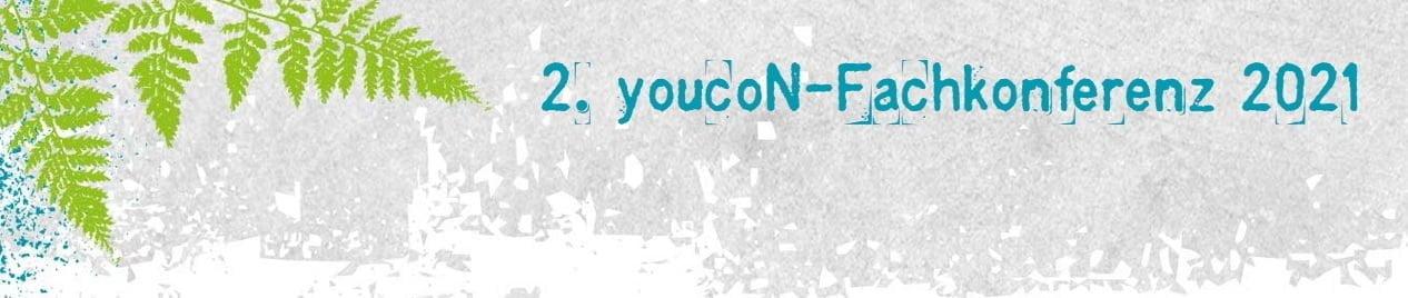 Ankündigung zweite youcoN-Fachkonferenz, Datum auf grauen Untergrund mit Palmen