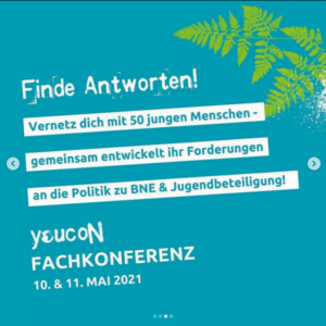 youcon_Fachkonferenz_2021_2 Ankündigung youcoN_Fachkonferenz Mai 2021, weiße Schrift auf türkiosem Hintergrund mit grüner Palme
